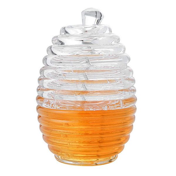 VOBOR Honey Jar with Dipper - Honey Bee Pot, Professional Honey Pot with Lids and Honey Stick, 265ml Honey Dispenser for Home Kitchen, PC Material