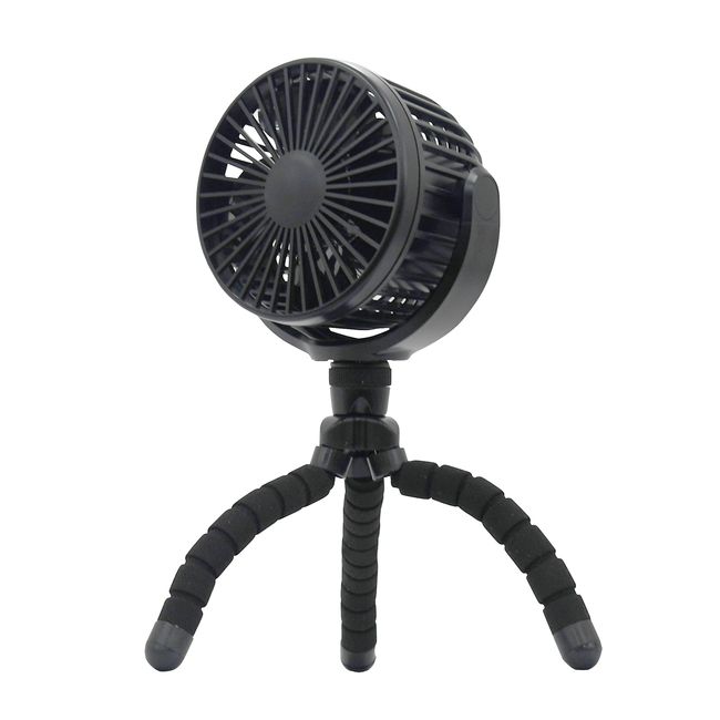 TOPLAND SF-DF28BK Desk Fan, Anywhere Fan, Home & Car, 3.5 inches (9 cm), 4 Blades, Angle Adjustment, Fixed Arm Included, 3 Levels of Airflow, Supports 3 Power Supplies (AC + USB + Batteries Sold Separately), Black