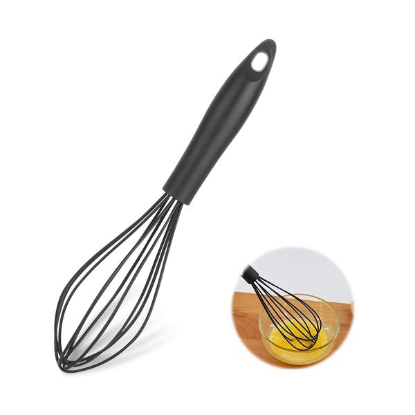 Schneebesen Kitchen Whisk, Lebensmittelechtes Silikon Antihaftbeschichtete Schneebesen Silikon mit Stabilem Griff für Mischen Schneebesen Schlagen Aufschäumen und Rühren (Schwarz)