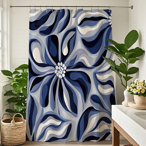 Pakena Navy Blue Matisse Shower Curtain Modern Abstract Art Flower Shower Curtains Set Black White Boho Geometric Aesthetic Minimalist Simple Bath Curtains Boys Men Bathroom Decor 60x72 Inch