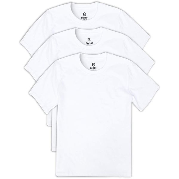 BALLOT Men's T-Shirt, Short Sleeve, Plain, Thick Fabric, Heavy Weight, 100% Cotton, Set of 3, white