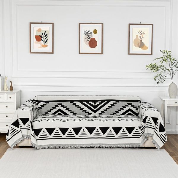 Boho Couch Cover for Dogs Washable Black Rhombic Couch Sofa Protector Cats Pets 