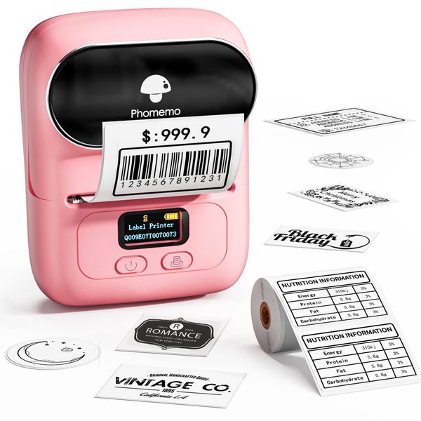 Phomemo M110 Pink Thermal Label Writer Smart Phone Compatible Label Printer Label Writer Price Tag Printer Sticker Printer Barcode Printer Mobile Printer Bluetooth