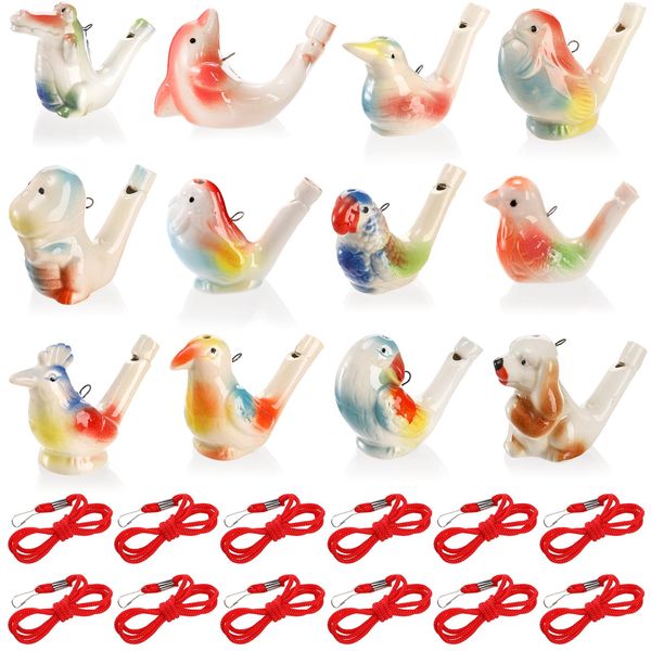 Hedume Set of 12 Ceramic Bird Whistles, Bird Water Whistles, Bird Call Whistle for Water, Birthday Gift, Easter Gift