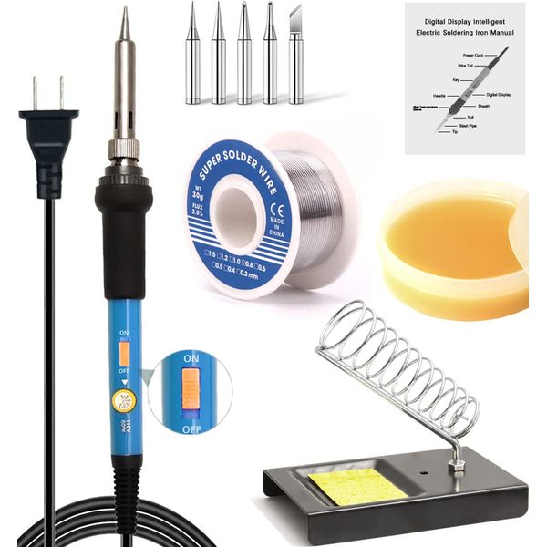 LDK Soldering Iron Kit, Electric Soldering Gun Welding Tools with ON/OFF Swicth, 30g Solder, Solder Flux Paste, Heavy Duty Holder, Cleaning Sponge, 5pcs Replacement Tips