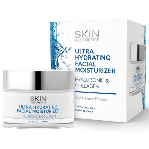 Skin Aesthetics Hyaluronic & Collagen Daily Face Moisturizer - Deeply Moisturizes, Anti-aging & Plumps Skin, Ultra Hydrating Day Cream - Cruelty Free Korean Skincare For All Skin Types - 1.69 Fl. oz