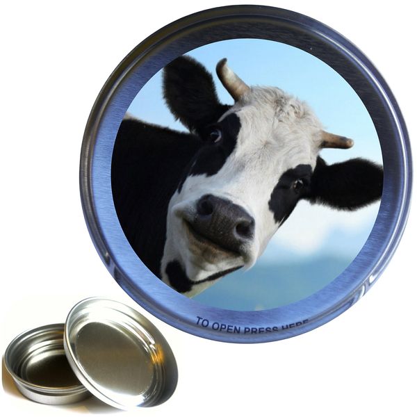 TEEZ - Cow 50ml/1oz Round Silver Tobacco Tin,Pill Tin,Keepsake
