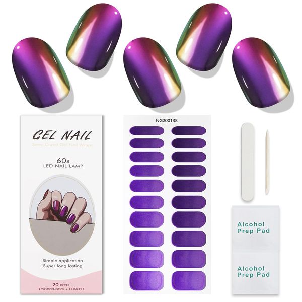 JMEOWIO Unghie Gel Adesive UV Glitter Viola Scuro Smalto Adesivo per Unghie Gel Nail Stickers Decorazioni Unghie Nail Art Disegni