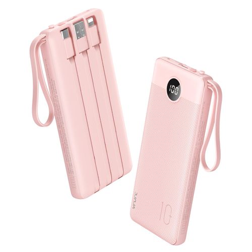 VRURC Portable Charger, 22.5W Power Bank 10000mAh, USB-C Cable in & Out Fast Charging Battery Pack, Compact Travel Essential 4 Outputs 3 Inputs for iPhone 16 15 14 13,Samsung, Android etc-Pink
