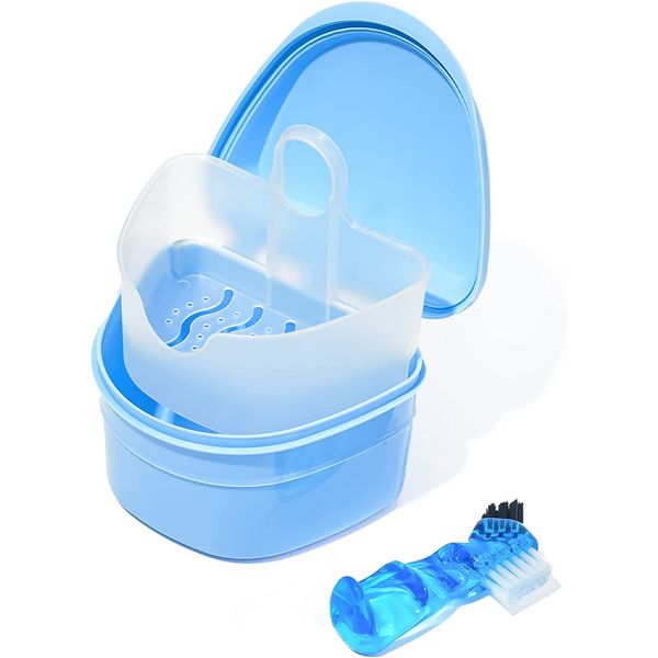 Y-Kelin Denture And Retainer Cleanning Set Denture Cleaning Case And Denture Brush (blue)