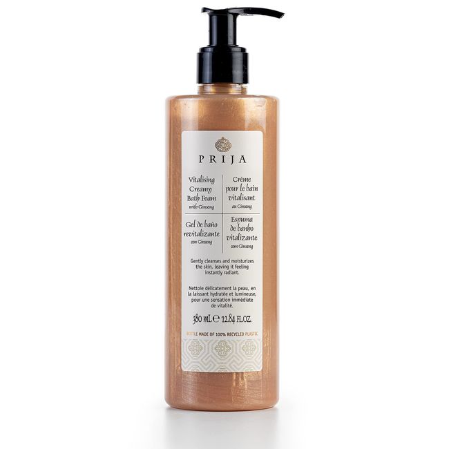 Prija Vitalizing Creamy Bath Foam with Ginseng (12.84 fl oz) - Invigorating and Revitalizing - Vegan Friendly - Dermatologically Tested - Made with 100% Recycled Bottle