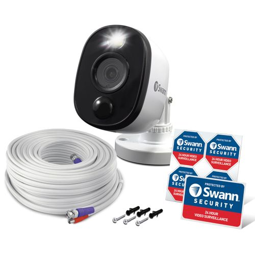 Swann Add-On DVR Bullet Security Camera System with Sensor Spotlight, 1080p Full HD Video, Indoor or Outdoor Design, Dusk to Dawn Color Night Vision Plus True Detect™ Heat and Motion Detection