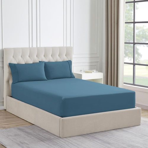 TRP Luxuriously Soft and Wrinkle Free Flannel Sheets Queen Size, Blue Color | All Seasons Machine Washable Aesthetic Bedding Elastic Deep and Corner Straps Pocket Fitted Bed Sheet