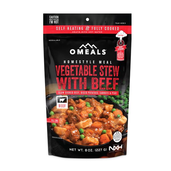 OMEALS Vegetable Stew w/Beef-MRE-Extended Shelf Life-Fully Cooked w/Heater-No Refrigeration-Outdoor Enthusiast, Travelers, Emergency Supplies-USA Made