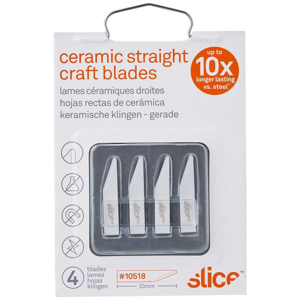 Slice 10518 Craft Knife Scalpel Blades - Straight Edge For Precision And Scraping | Finger-Friendly Ceramic Safety Blades For Your Slice Craft, Hobby Or Art Knife (Pack of 4), White