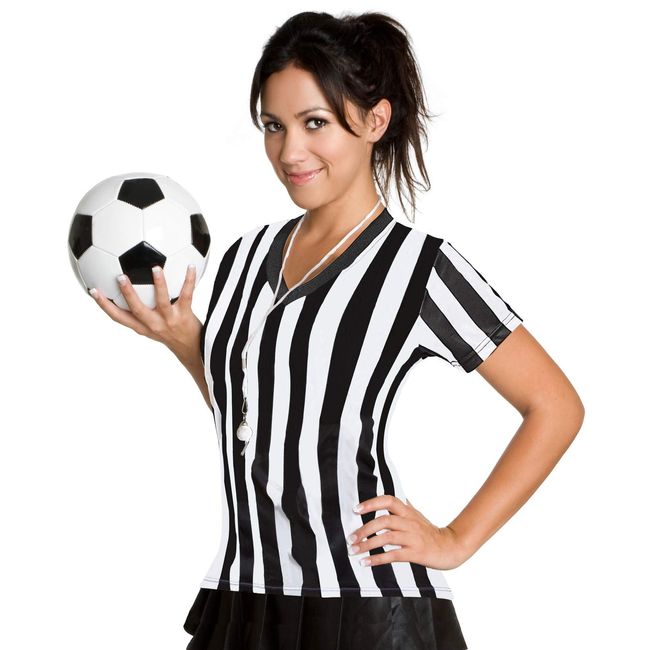 ChinFun Women's Referee Pro Striped Shirt Ref Uniform for Sports Bars Halloween with V-Neck Collar Size XL