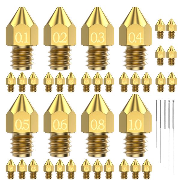 31PCS MK8 3D Printer Nozzles Extruder for Ender 3, 0.4mm 0.1 0.2 0.3 0.5 0.6 0.8 1.0mm Nozzles with Cleaning Kit for Ender 3 V2/Pro (1.75mm Filament)