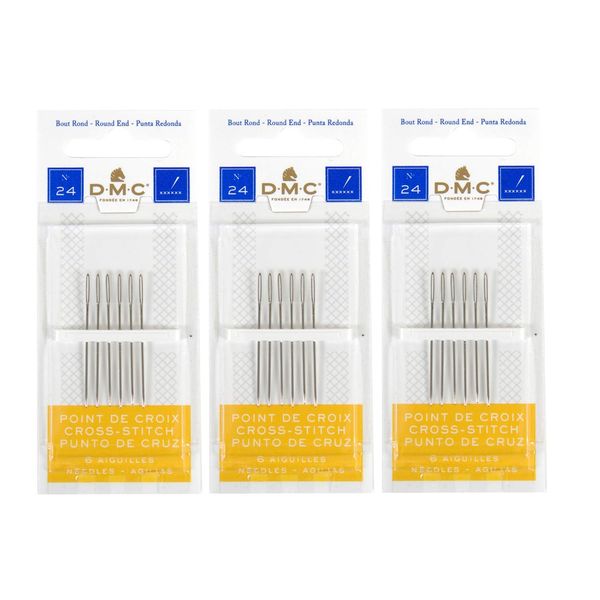 3 Pack DMC Size 24 Cross Stitch Needles (Total 18 Needles)