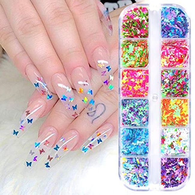 Fitup Nail Sequins Colorful Nail Art Glitter Confetti Holographic Shining Nail Flakes for Nail Art Decoration, Size: As The Picture Shows
