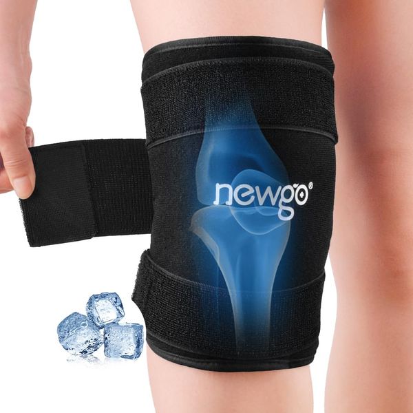 NEWGO Knee Ice Pack Wrap, Flexible Gel Ice Pack for Knee Pain, Reusable Compression Cold Pack Therapy for Elbow, Calf Injuries, Bruises & Sprains,Meniscus Surgery Recovery