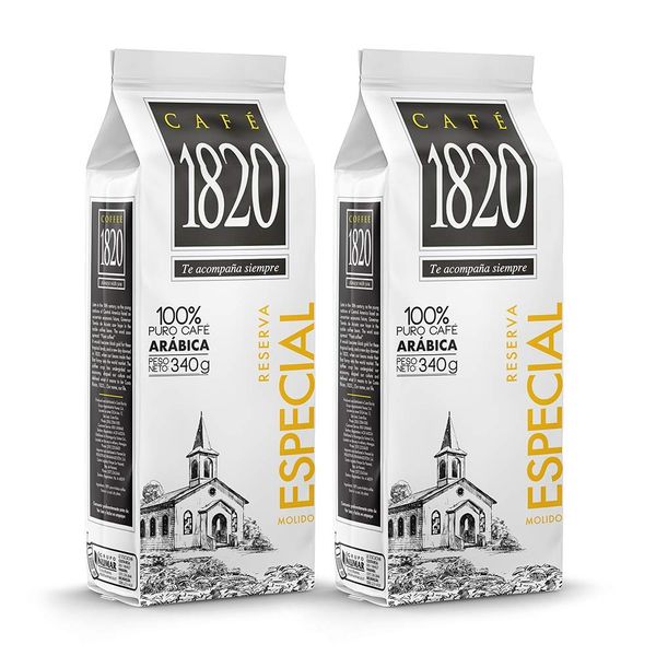 Café 1820 - Special Reserve - Premium Ground Coffee 100% Arabica Costa Rican Medium/Dark Roast Coffee Grounds, High Altitude Coffee With Aroma & Fruity Notes 2 Pack 12 oz