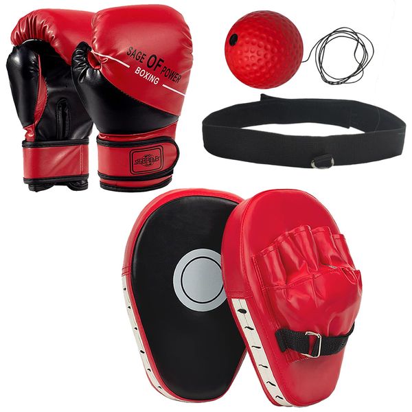 EUMAYES 3-in-1 Handpratzen Boxen und 6oz Boxhandschuhe Set für Kinder, mit Boxen Reflexball, Kinder Schlagpolster Set für Trainerpratzen Kickboxen, MMA, Muay Thai, Karate, Taekwondo