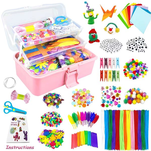 3000Pcs Craft Kits for Kids DIY Arts and Crafts for Kids Craft Supplies Materials Kids Crafts Set with Pipe Cleaners Craft Box Preschool Homeschool Toys Gift for Kids Boys and Girls Age 4 5 6 7 8