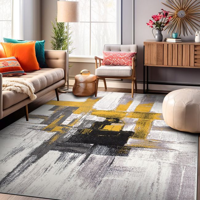 Rugshop Rugs for Living Room Contemporary Modern Abstract Gold 6 x 9 Area Rugs