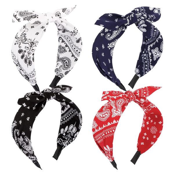 4 Stück Vintage Haarreifen Rockabilly Kopfband Schleife Haarband Breit Stirnband Paisley Damen Bunny Ear Hair Haarschmuck, für tägliche Kleidung, Geburtstagsfeier, Halloween-Ball, Bankett