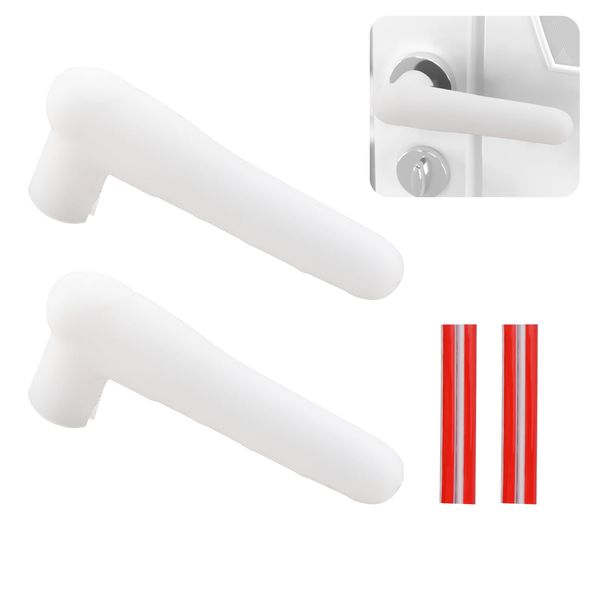 UFURMATE Door Handle Covers, 2Pcs Transparent White Silicone Door Handle Glove Covers Door Knob Covers Anti-Slip Door Lever Protectors for Flat Square Door Levers