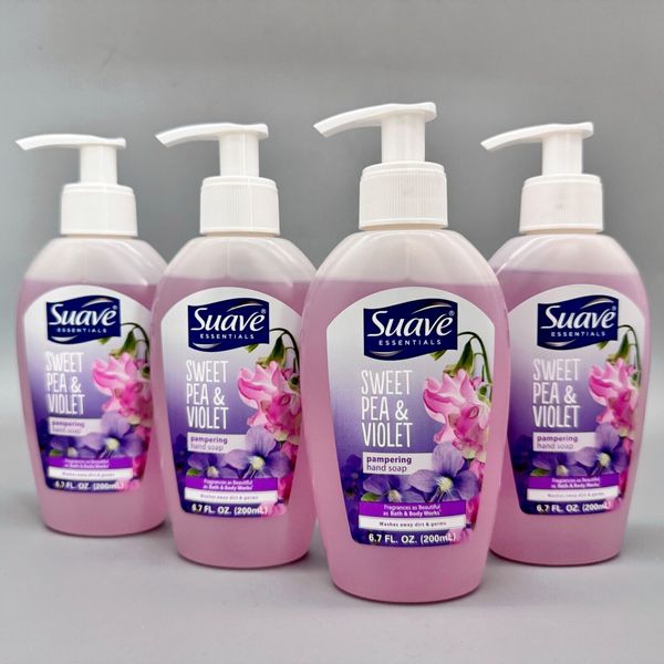 Suave Essentials Pump Hand Soap Wash SWEET PEA & VIOLET 4PK x6.7 fl oz