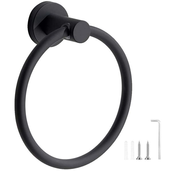 Towel Holder Black, Stainless Steel Towel Rail, Bath Towel Ring Wall Mounted for Kitchen Bathrooms, Hand Towel Ring Accessories Matt Black