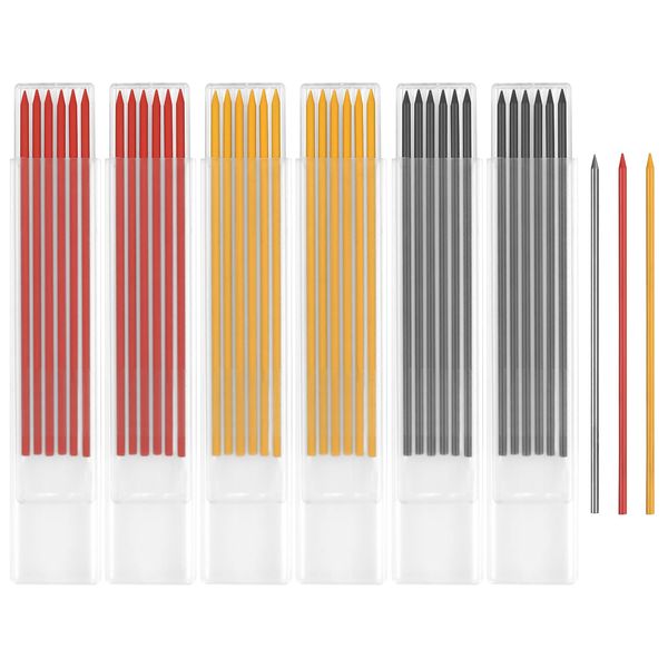 36 Pcs 2.8 mm Carpenter Mark Pencils Refills, Solid Deep Hole Mechanical Construction Carpenter Pencil Refills Replacements for Drawing Scribering Woodworking Builders, 3 Colors