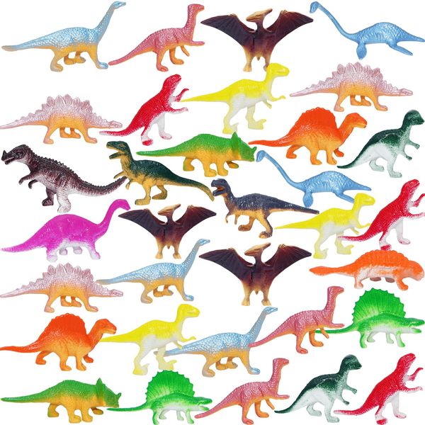 HOXBUR 64Pcs Mini Dinosaur Figures, Assorted Small Plastic Dinosaur Toys for Cake Toppers Easter Eggs Filler