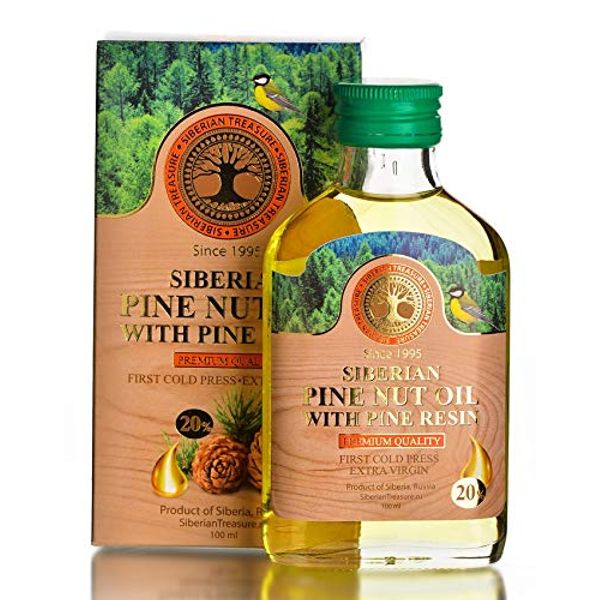 Siberian Pine Nut Oil Enriched with Pine Resin – 20%, Premium Quality, Extra Virgin, First Cold Press, 100 ml – 3.4 Fl Oz