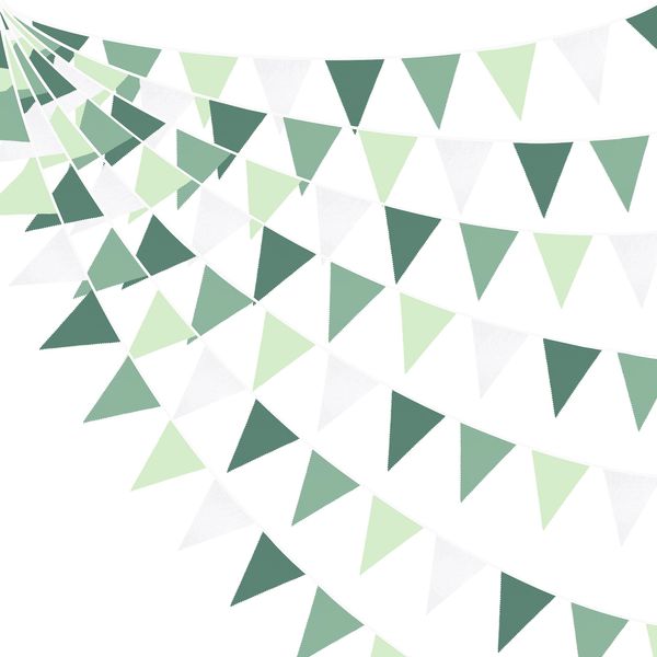 PinkBlume Sage Green Triangle Flag, Cloth Garland Banner Party, Decoration, Sage Green, Dark Green and White, Pennant, Wedding, Birthday, Party Flag, Picnic Outdoor Flag, Baby Shower, Decoration,