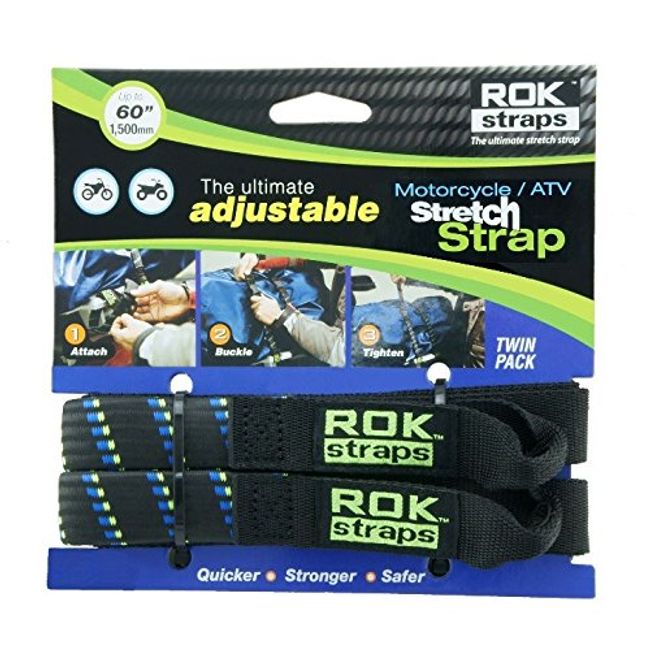 ROK Straps 18 to 60" Adjustable - Motorbike Black/Blue - Twin Pack