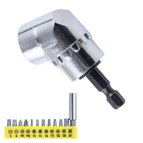 SPEEDWOX 13 Pcs Right Angle Drill Adapter Short Axis Right Angle Drill Attachment with Multifunctional Bend Driver Bit Hex Driver Angle Extension 1/4" Hex Magnetic Bit Socket Right Angle Extension