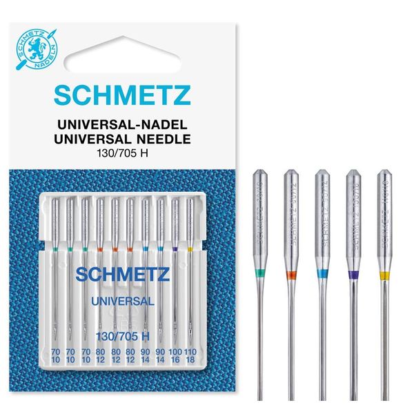 SCHMETZ Domestic Sewing Machine Needles | 10 Universal Needles 130/705 H Needle Size 70/10-110/18 | Suitable for a Wide Range of Fabrics | Can be Used on All Conventional Household Sewing Machines