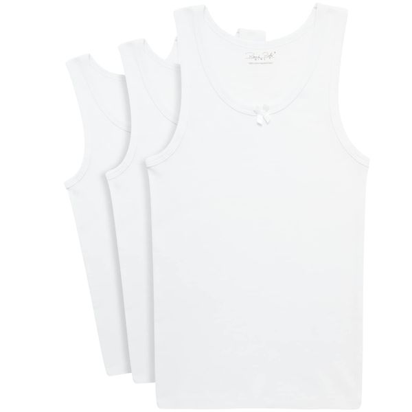 Rene Rofe Girls' Undershirt - 100% Cotton Scoop Neck Tank Top (3 Pack, Size: 2T-14), Size 2T, White