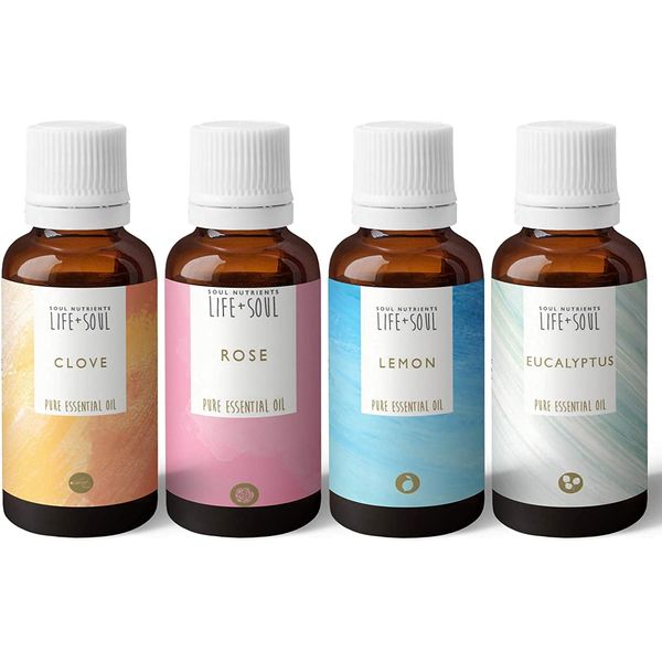 Smell Training Set- Essential Oil Gift Set- Rose, Clove, Eucalyptus, Lemon- 4 x 10ml Pure Essential Oils- Charity Donation- Olfactory Training