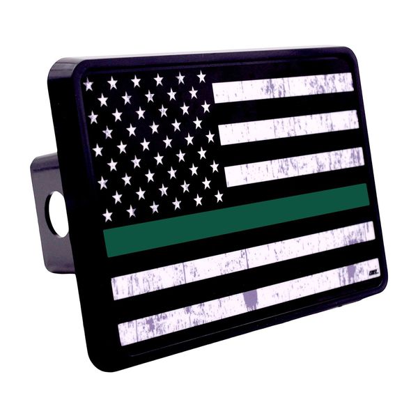 Rogue River Tactical Tattered Thin Green Line Flag Trailer Hitch Cover Plug U...