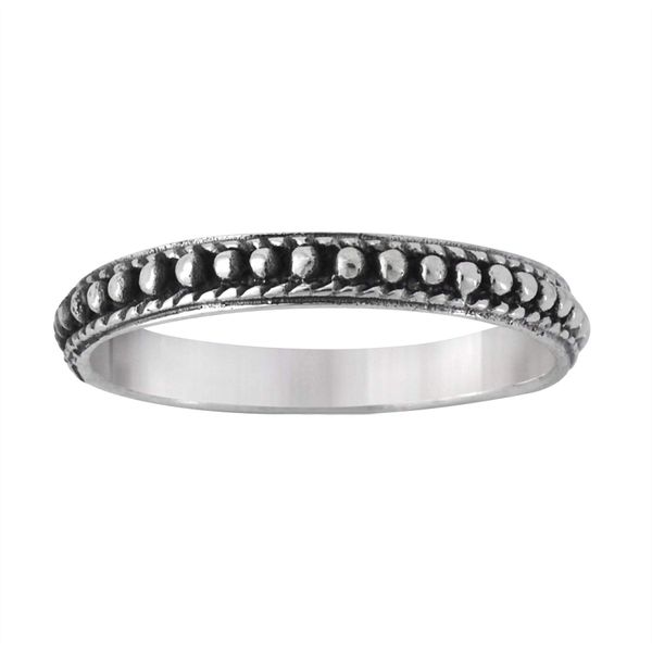 Silverly Women's 925 Sterling Silver Oxidized Simple Bead Studded Thin Band Ring