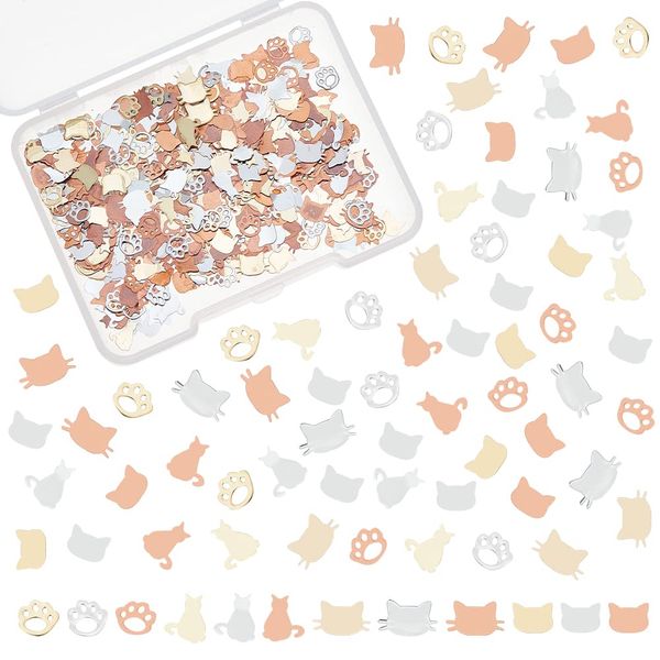 OLYCRAFT 640pcs 8 Styles Cat Nail Art Decorations Brass Resin Fillers Cat Footprint Nail Art Accessories Mini Nail Art Charms for DIY Crafts Manicure Decorations - Gold/Silver with Rose Gold Back