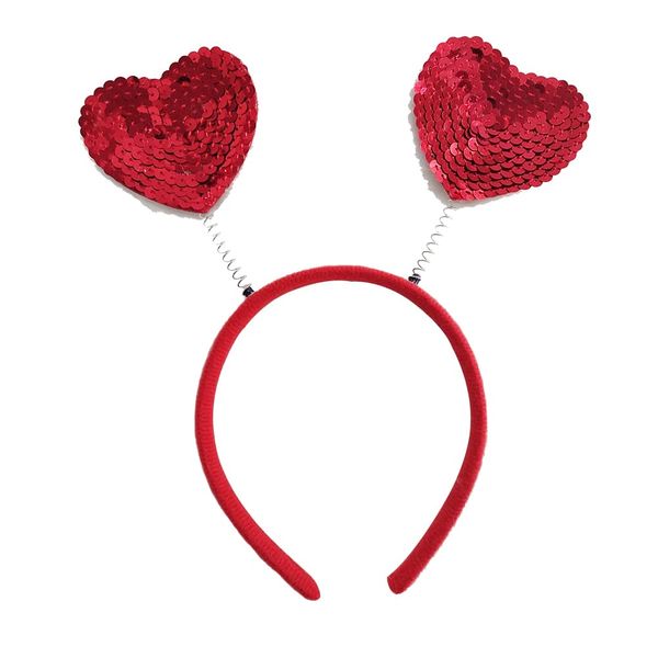 AIUPUOC Valentine's Day Heart Headband Red Sequins Hair Band Hair Hoop Hair Accessories Red Love Heart Shaped Sequin Design Headbands Hair Holiday Decoration Hair Clasp Hairpin Headwear Gift 1Pcs