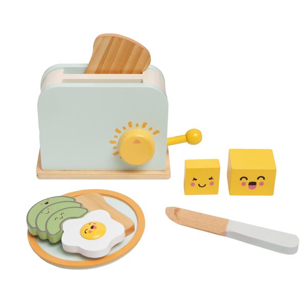 Pearhead Brunch Time Montessori Toy Toaster Oven Set, Wooden Developmental Learning Toys, Pretend Play Kitchen Set for Toddlers Ages 3+ Years, 9 Piece Wooden Play Toy Set