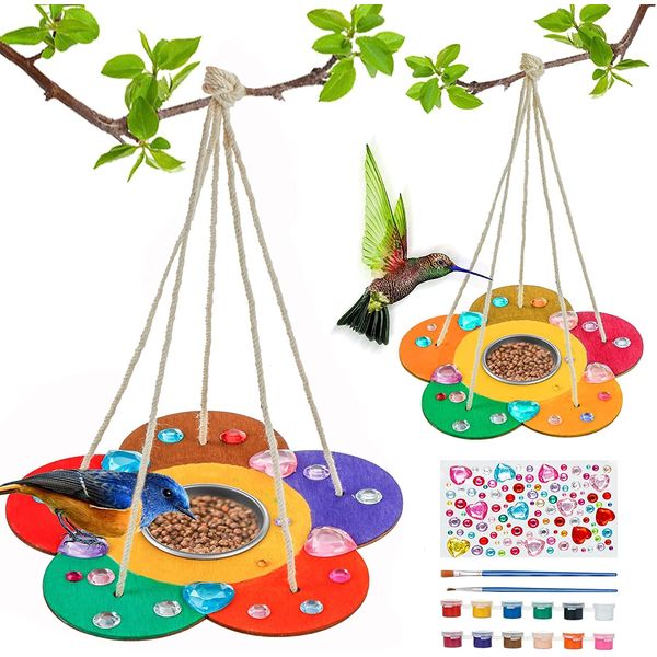 Kids Arts and Crafts Bird Feeders for Outside, 2-Pack DIY Wooden Paint Kits Outdoor Toys for Boys & Girls Age 3-5 4-8 8-12