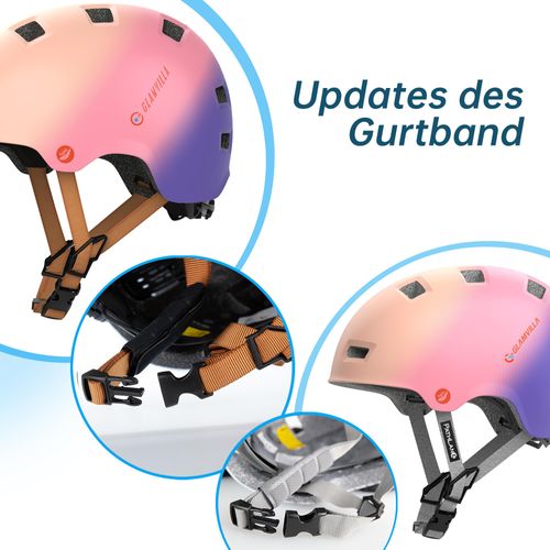 GLAMVILLA Skater Helmet, Bicycle Helmet, Ultralight City Helmet for Children/Women/Men, Adjustable Unisex Protective Helmet for Skateboard, E-scooter, BMX, Only 260 g/270/280 g (Pink and Purple, M