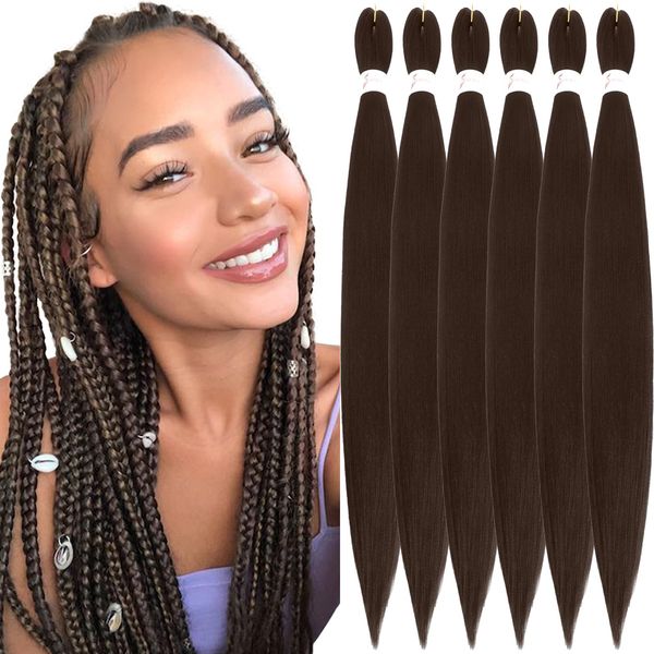 Xusuperb 30 inch Long Pre Stretched Braiding Hair Extensions Colour 4# Dark Chocolate Brown Easy Braids 6 Packs Itch Free Hot Water Setting Soft Yaki Kanekalon Synthetic Hair for Braiding(4#)