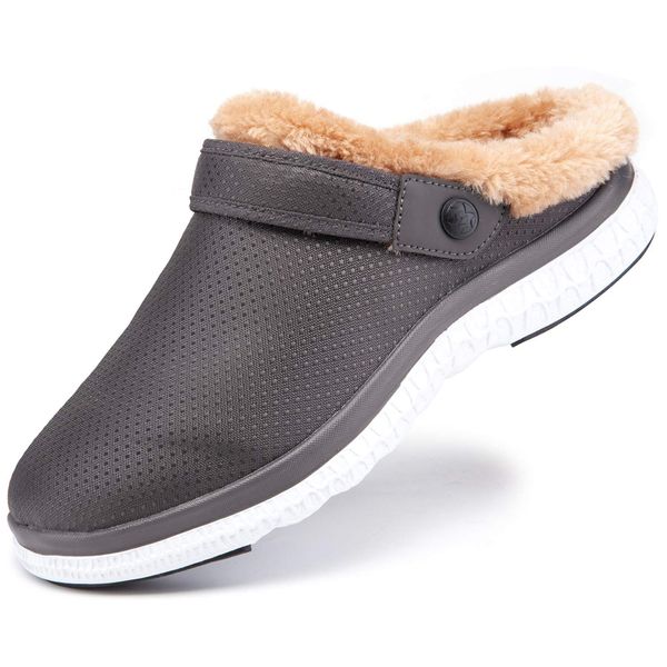 ZUSERIS Winter Sandals, Clog, Fleece Lined, Men's, Women's, Slippers, Room Shoes, Veranda Shoes, Indoor Wear, Warm, Lightweight, Outdoors, Couples, gray